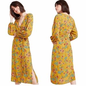 Faithfull the Brand x Anthropologie Yellow Le Figaro Oahu Floral Wrap Dress S